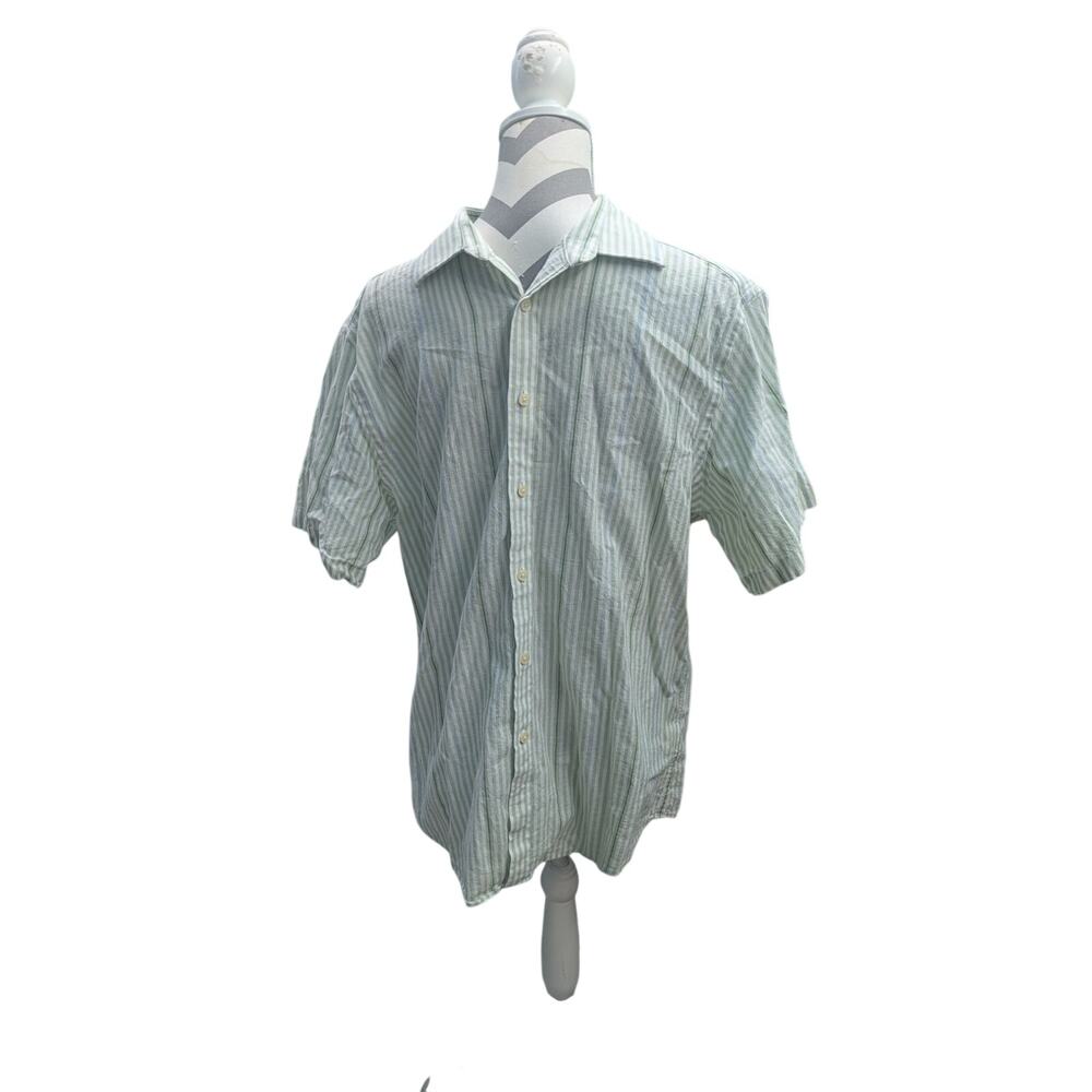 Jos A Bank Button up Shirt Mens L white/green stripe